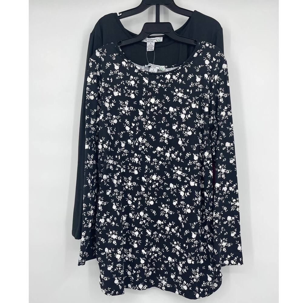 Emma's Expressions Maternity 2 Pack Long Sleeve Black Floral Shirts Tops NEW Sm